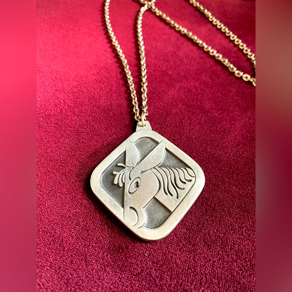 Signed Jergen Jensen Donkey Pendant Necklace